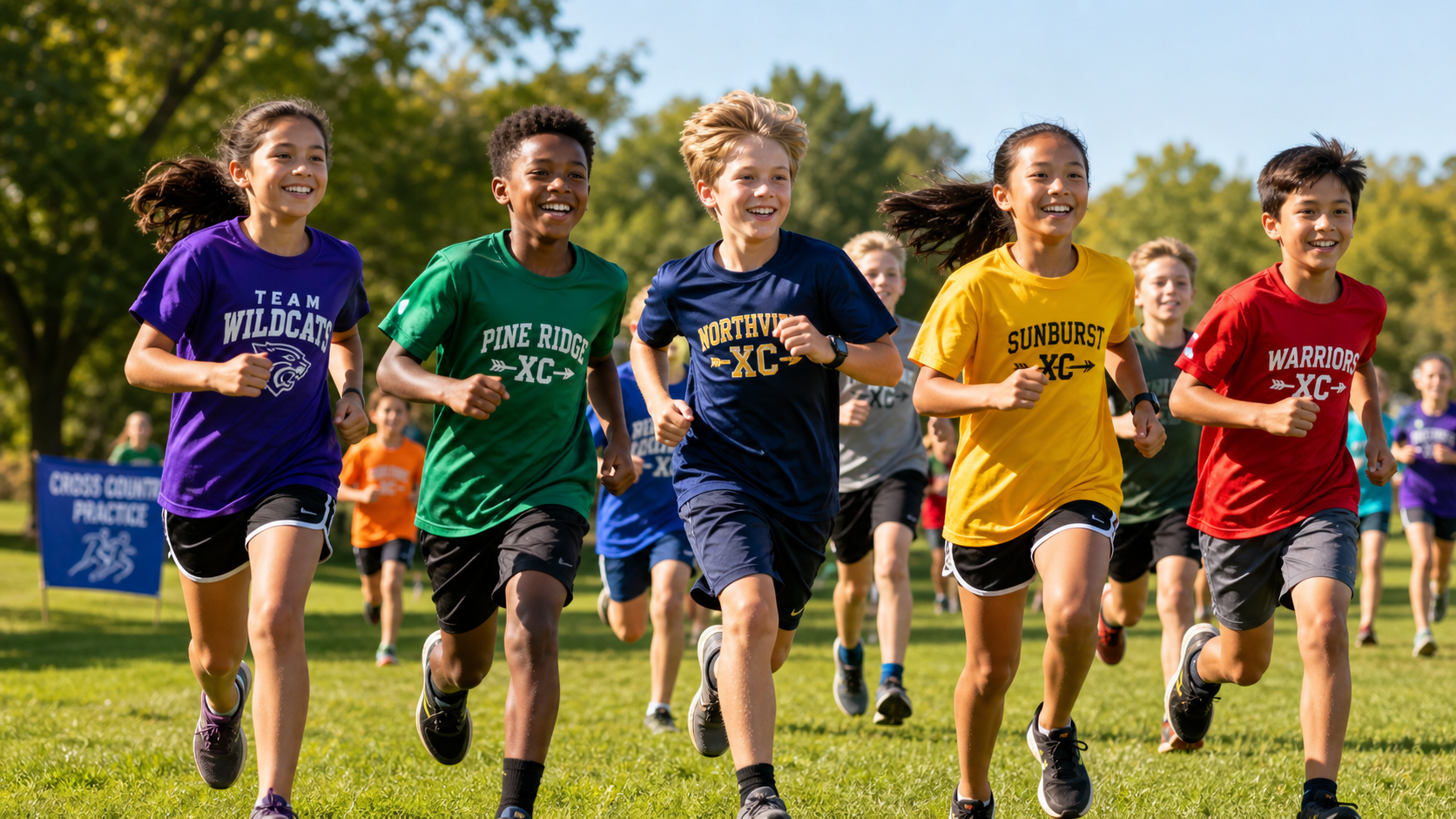 Cross country runners competing at a race start